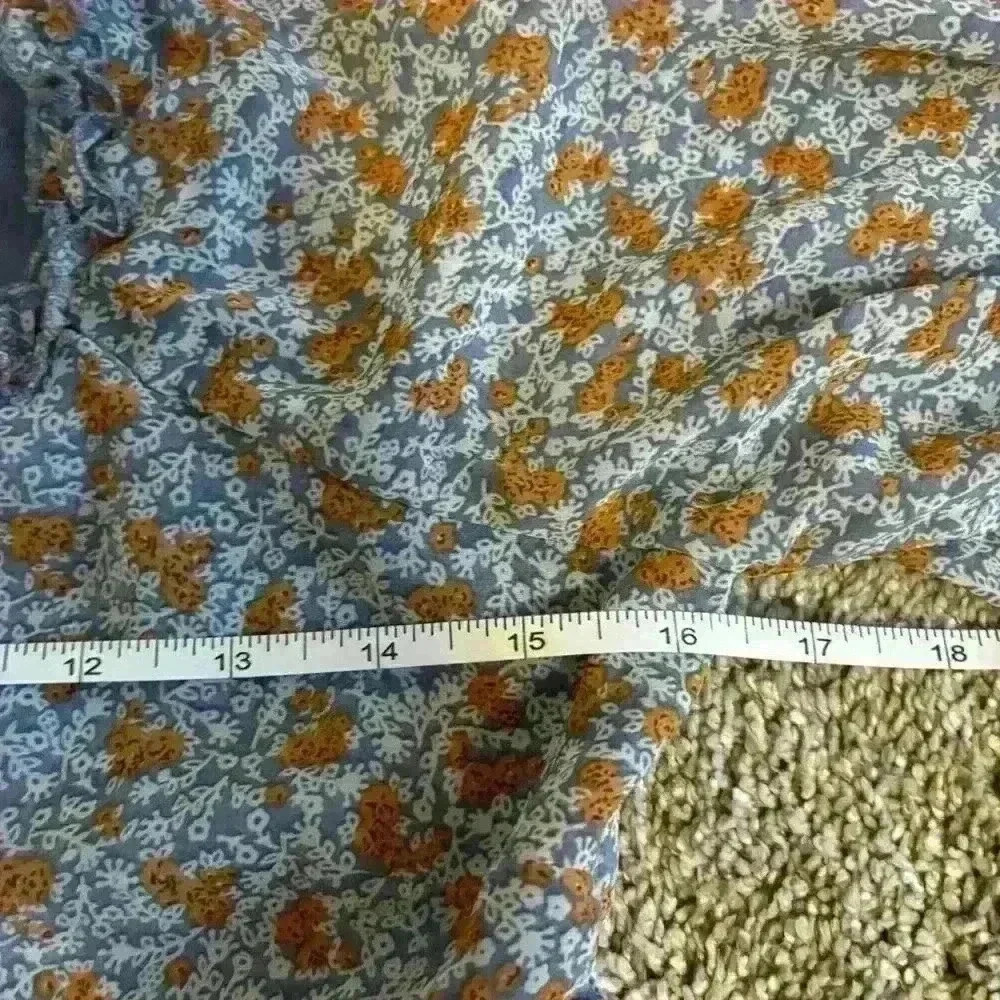 Ditsy Floral Long Sleeve Cut Outs Blue Orange Dress Ruffles Size Small - Picture 9 of 11